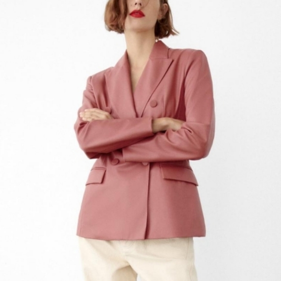 Zara faux leather double breasted blazer Sz-L - Picture 5 of 7